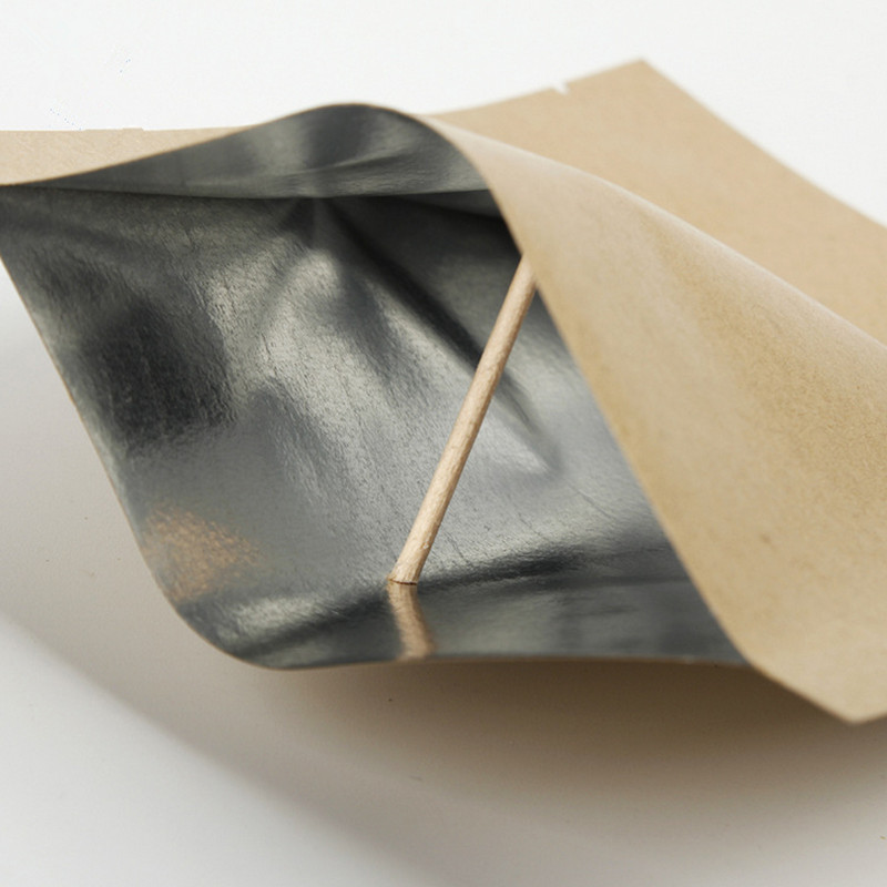 100pcs Kraft Paper Open Top Vacuum Packaging Bag Thick Barrier Candy Snack Salt Ground Coffee Powder Meat Tea Heat Sealing Gift Storage Pouches