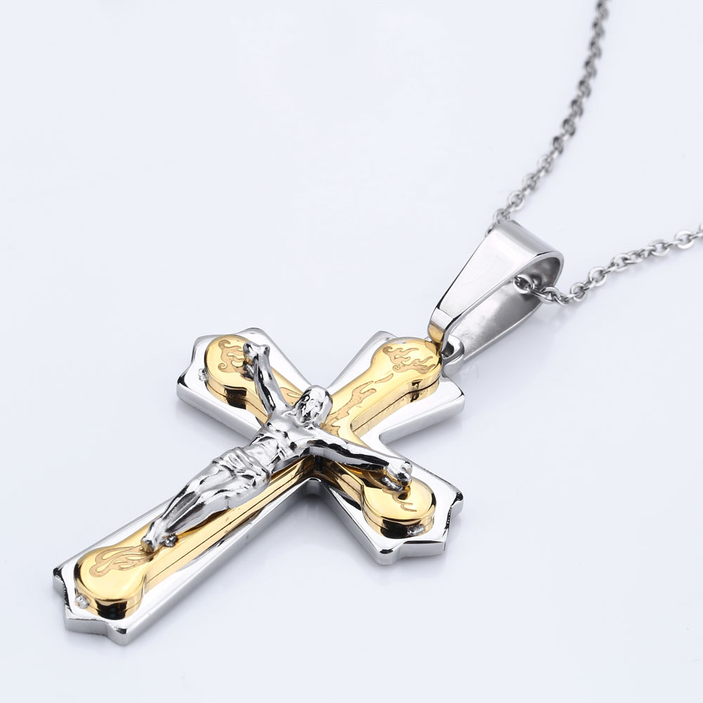 Fashion-Pendant Brand Necklace Silver Gold Color Jewelry Antique Cross Crucifix Jesus Cross Pendant Necklaces For Women Men Christmas Gift