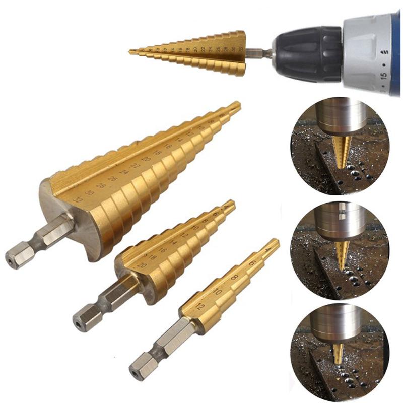 

4-12 4-20 4-32 mm HSS Titanium Coated Step Drill Bit Drilling Power Tools for Metal High Speed Steel Wood Hole Cutter Cone Drill