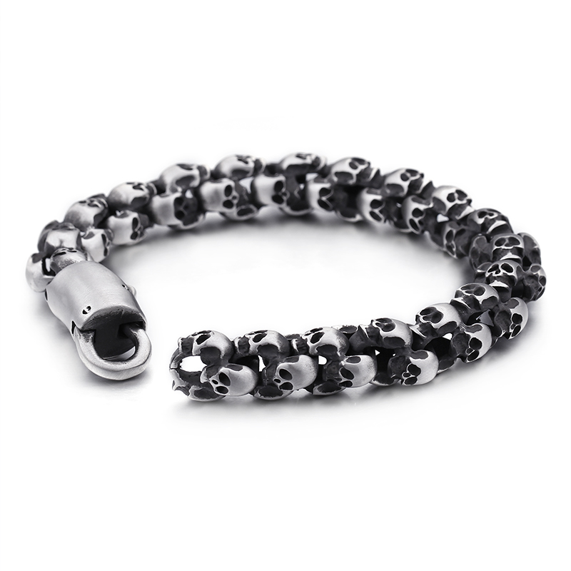 Ancient Silver Skeleton Stainless Steel Chains Bracelets Punk Men's Personality Hip Hop Rock Necklaces Bangle Jewelry