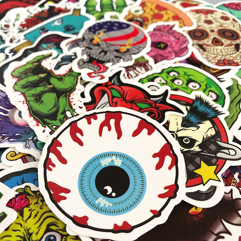 50pcs Waterproof Laptop Skull Horrible Stickers Graffiti Patches Decals for Car Motorcycle Bicycle Luggage Skateboard and Home Appliance