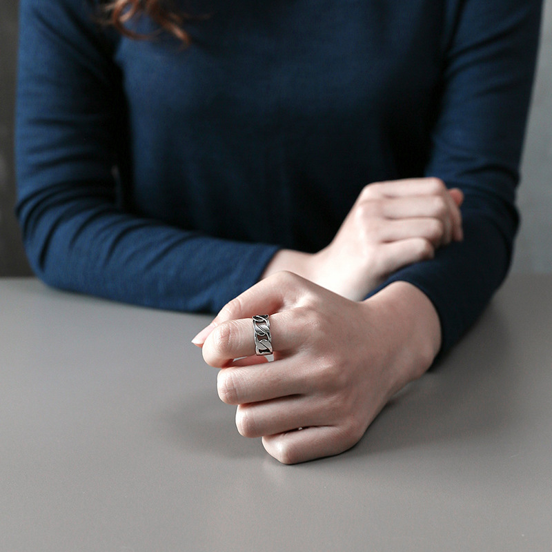 Trending jewelry 925 sterling silver handmade solid antique silver curb link chain classic adjustable ring for men