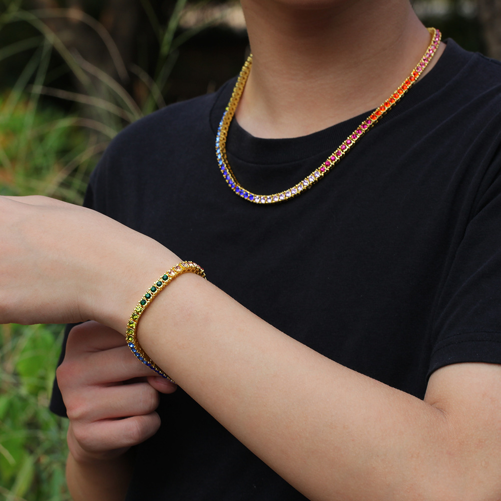 4mm Hip Hop Colorful Zircon Tennis Bracelets 18k Gold Plated Men Women Jewelry