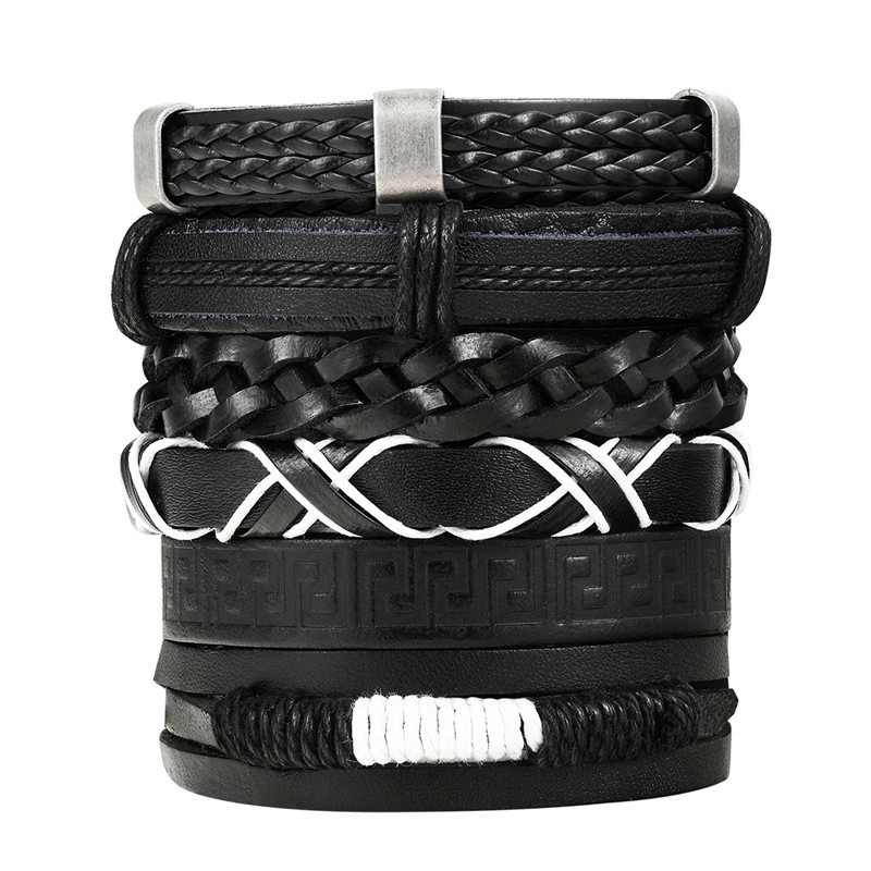 Fashion Multiple Layers Punk Leather Bracelets Men Classic Rope Chain Charms Bracelet For Men Armband Jewelry Gifts