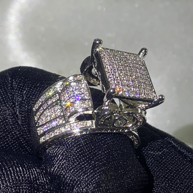 Size 5-10 Drop Shipping Vintage Fashion Jewelry 925 Sterling Silver Pave White Sapphire CZ Diamond Eternity Women Wedding Bridal Ring Gift