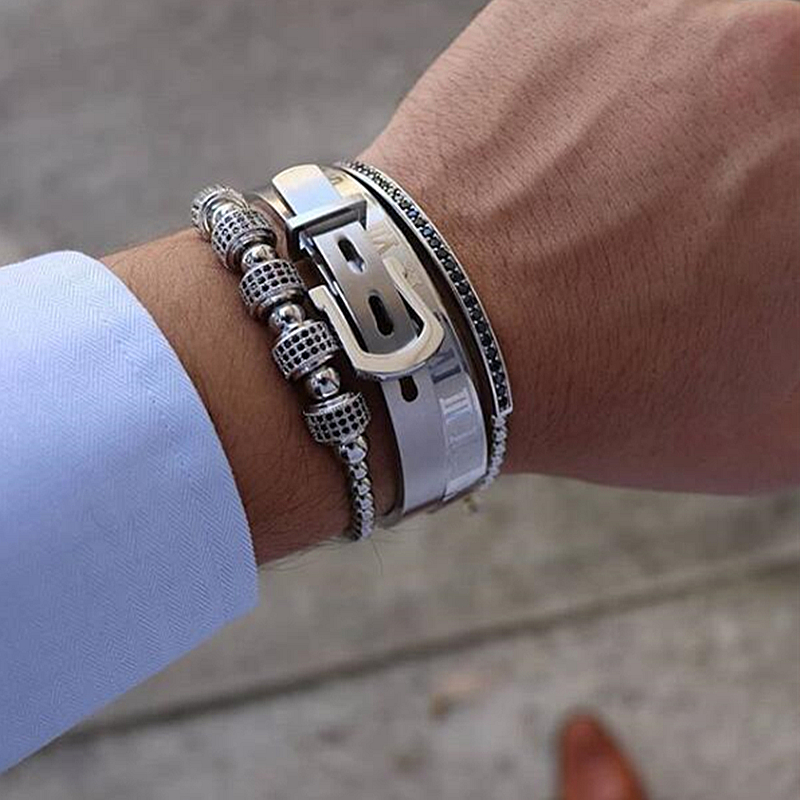 Men bracelet 4pcs/Set Titanium Steel Roman Numeral crown charms Macrame beads seads Bracelets Braiding Man Luxury Gift Valentine's Day Holiday Ch