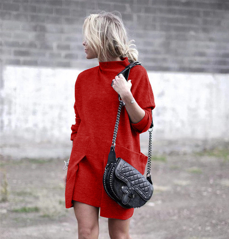 Autumn Designer Womens Solid Dress Sexy Stand Collar Vintage Dresses Fashion Dresses with Big Pockets
Autumn Designer Womens Solid Dress Sexy Stand Collar Vintage Dresses Fashion Dresses with Big Pockets