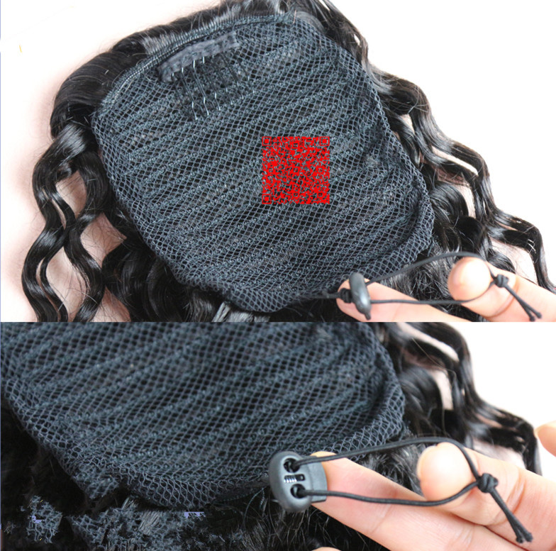 120g black woman's Short High Ponytail Human Hair Clip In Hair Extensions Drawstring Ponytail HairPieces kind of curly ponytail hairs