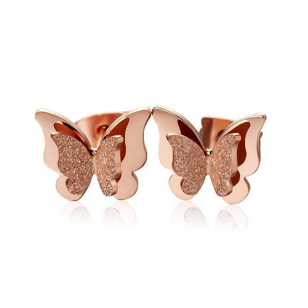 Charm Shining Scrub Butterfly Stud Earrings Jewelry Stainless Steel 14K Gold Plated Earrings Women Girl's Gift