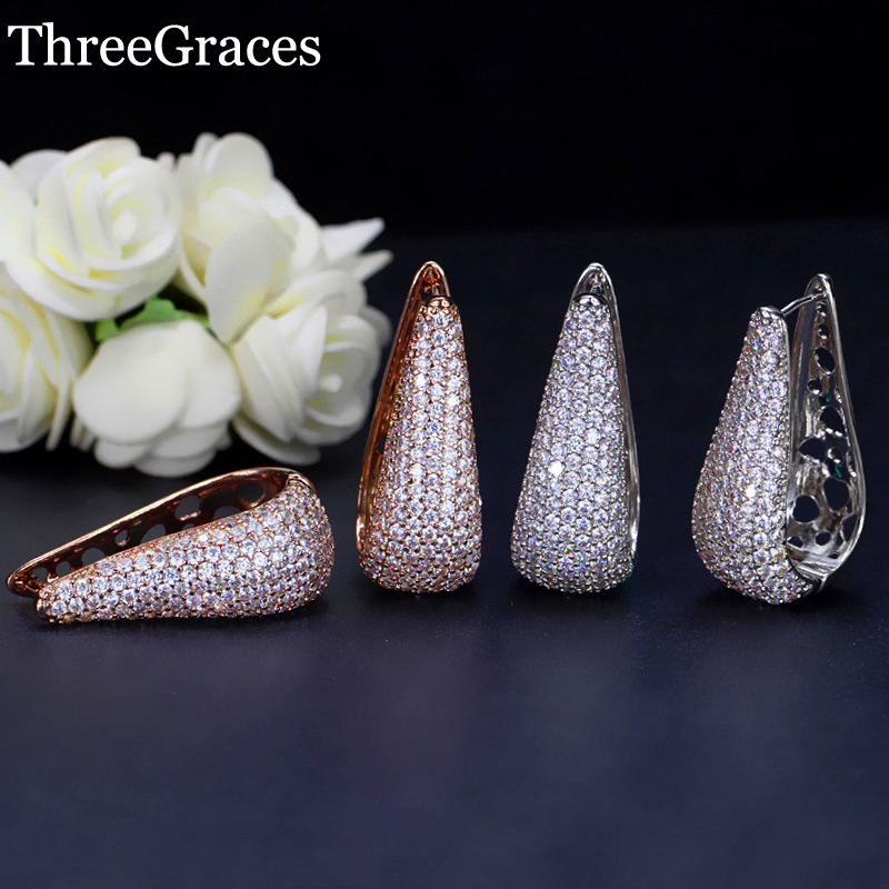 Charm Threegraces Cubic Zircon Stone Inlaid Silver And Rose Gold Color Big Hoop Earrings Jewelry For Women Wedding Party ER435
Charm Threegraces Cubic Zircon Stone Inlaid Silver And Rose Gold Color Big Hoop Earrings Jewelry For Women Wedding Party ER435