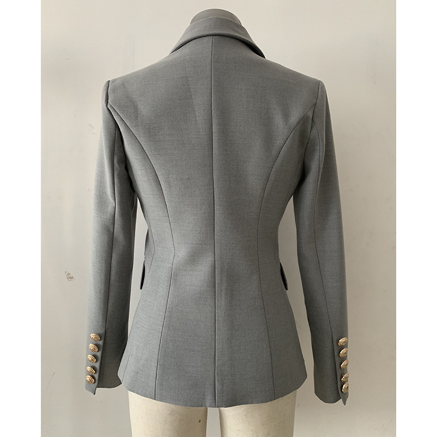 New Style Premium Blazer Top Quality Original Design Women's Double-Breasted Blazer Slim Jacket Metal Buckles Gray Blazer Outwear Coat