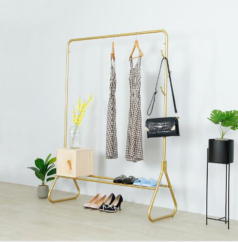 Golden display rack Bedroom Furniture Iron boutique clothing store showcase floor-mounted front and side hanging clothes show racks