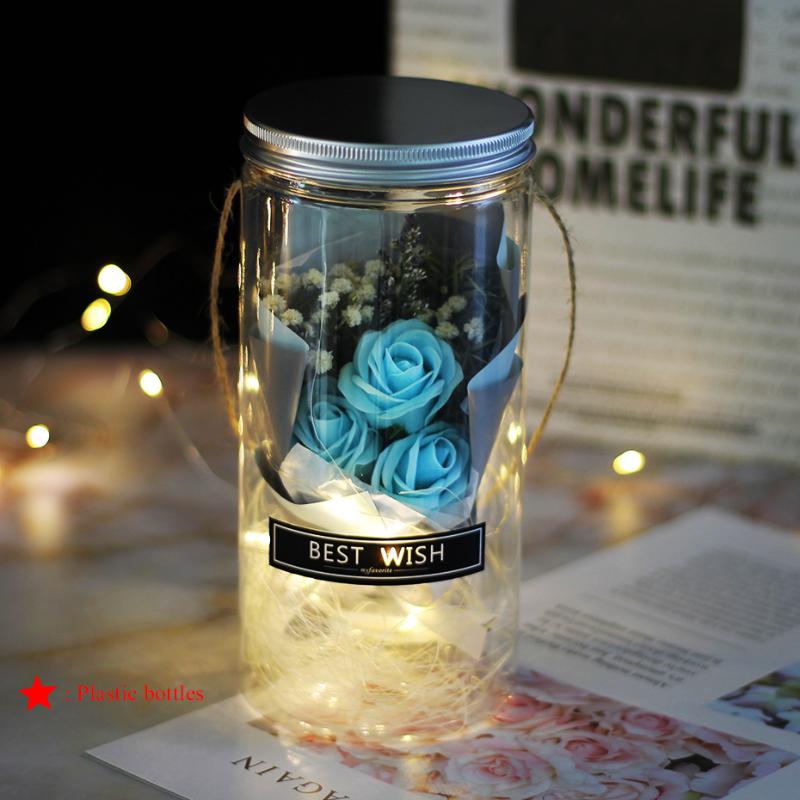 Soap Rose LED Soap Flower Plastic Bottles Wedding Artificial Flower Valentines Day Mothers Day Christmas Gift