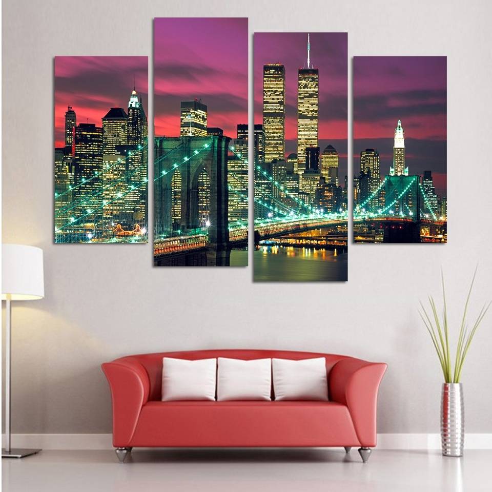 4pcs/set Unframed Red New York Sunset Landscape panting Oil Painting On Canvas Giclee Wall Art Painting Art Picture For Home