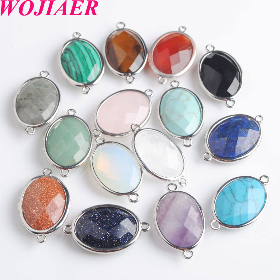 WOJIAER Natural Stone Gem Oval Beads Silver Section Loose Beads for Charm Jewelry Making Necklace DIY Bracelet BZ902