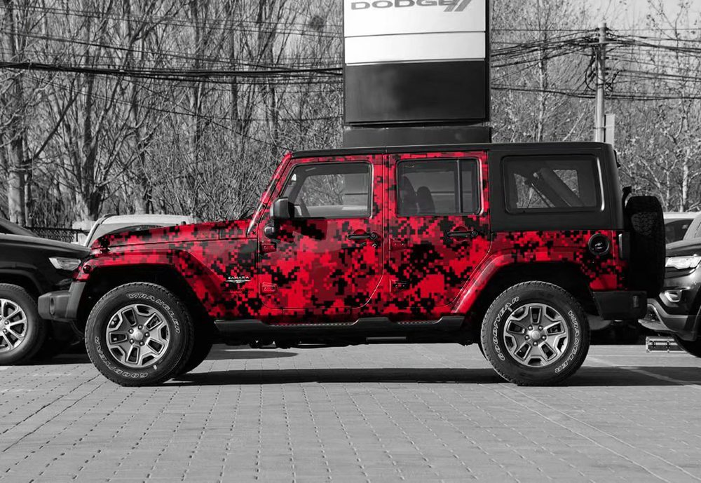 Impressive Red digital Camo Vinyl Car Wrap foil With air bubble Free Printed / PAINTED Camouflage whole car wrap vinyl 1.52x10m/20m/30m Roll