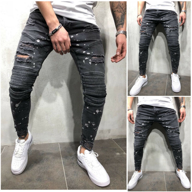 Goocheer New Men Ripped Dot Print Skinny Jeans Destroyed Frayed Slim Fit Denim Pant casual men hole Zipper balck jeans pants, Blue 
Goocheer New Men Ripped Dot Print Skinny Jeans Destroyed Frayed Slim Fit Denim Pant casual men hole Zipper balck jeans pants, Blue