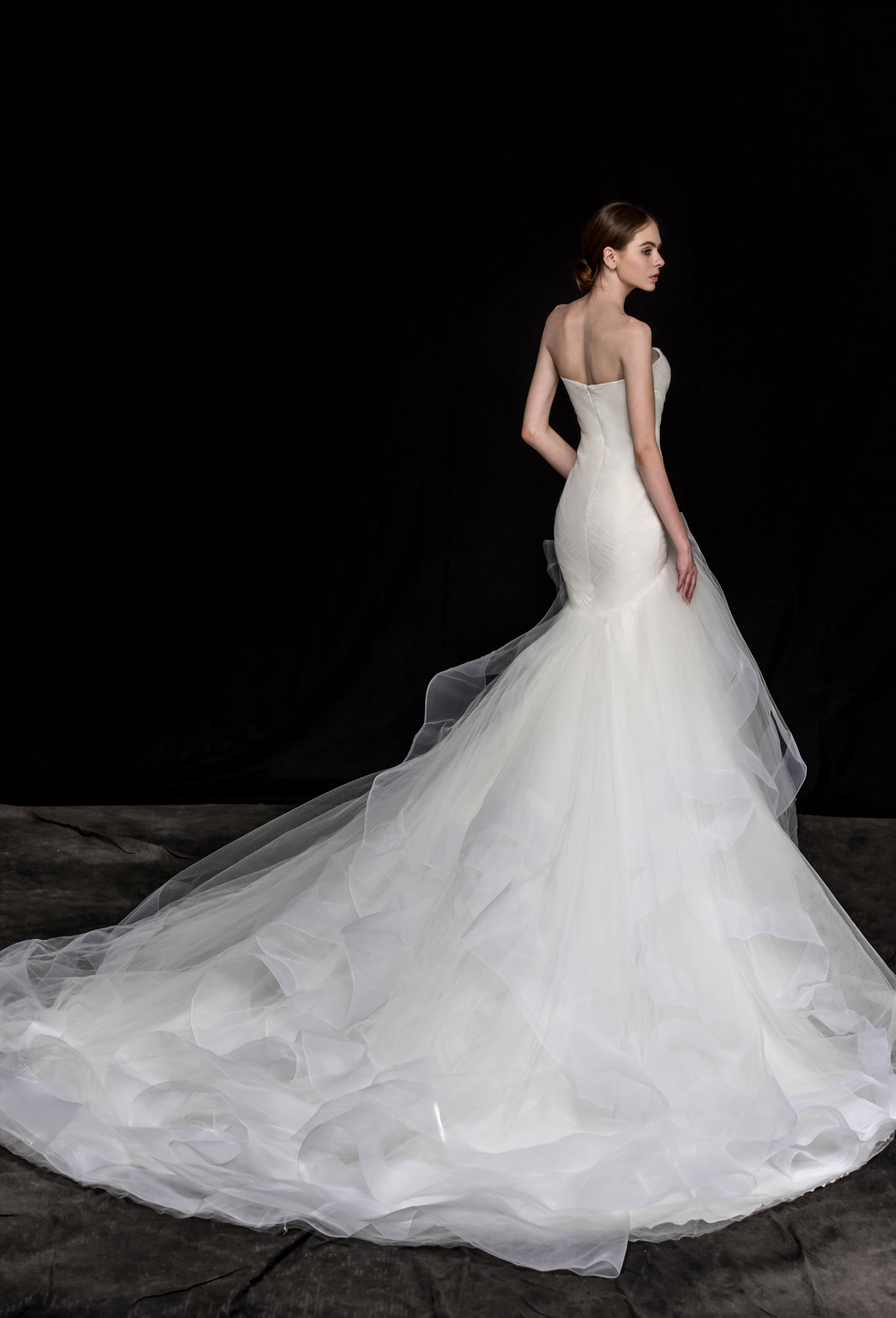 Gorgeous Mermaid Tulle Wedding Dresses Strapless Ruffles Wedding Gown Custom Made Free Shipping Bridal Vestidos De Novia