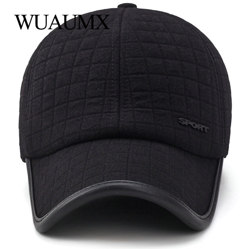 Wuaumx Winter Thicker Baseball Cap For Men With Earflaps Keep Warm Cotton Snapback Cap Men Father Hat Ear Protection Casquette Y19052004