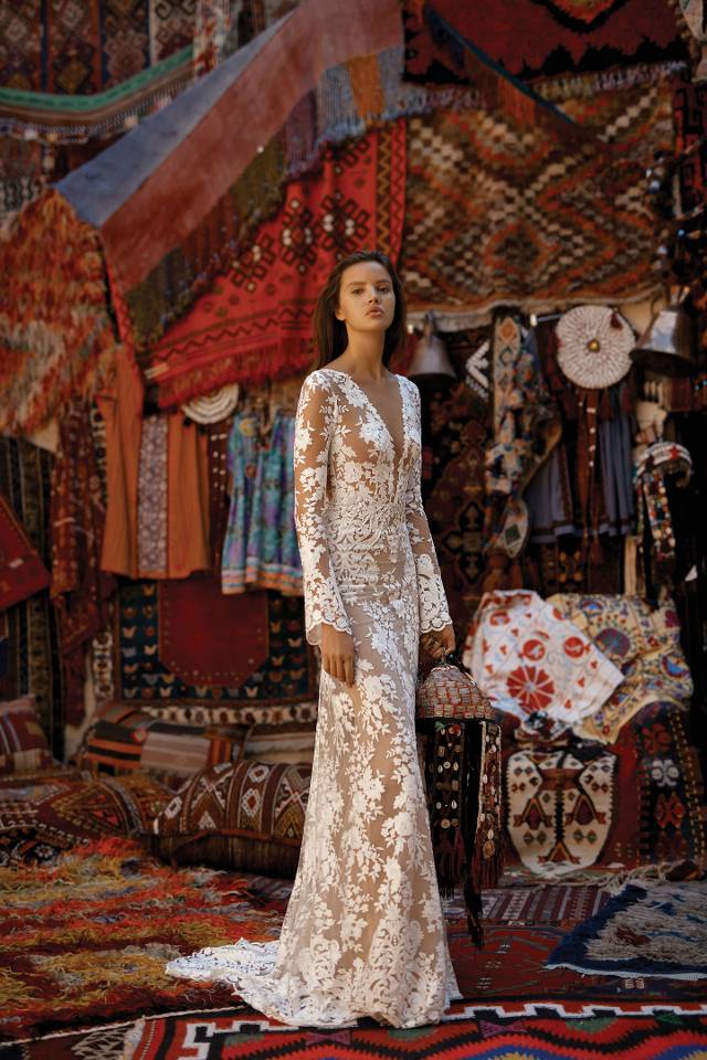 Lizmartine Mermaid Dresses V Neck Long Sleeve Formal Bridal Gowns Illusion Lace Backless Wedding Dress Custom Made