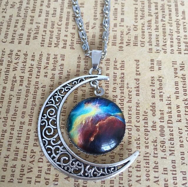 Foreign trade starry sky moon time gemstone men and women necklace DJN208 mix order Pendant Necklaces jewelry