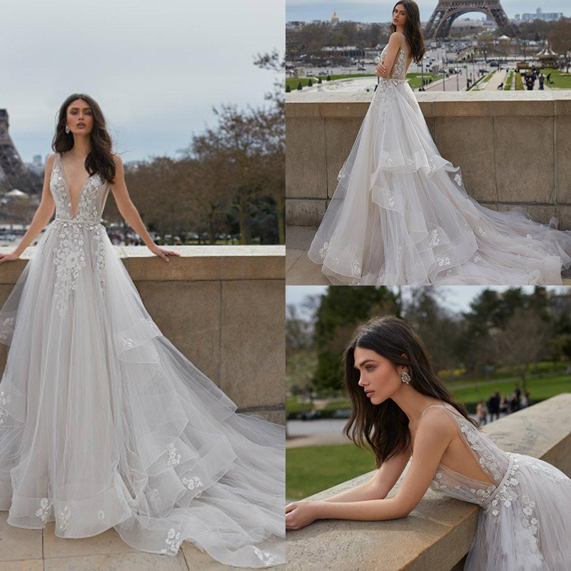 2019 Julie Vino Beach Wedding Dresses Deep V Neck Lace Boho Bridal Dress Applique Backless Tiered Tulle Bohemian Wedding Gowns, Hunter
2019 Julie Vino Beach Wedding Dresses Deep V Neck Lace Boho Bridal Dress Applique Backless Tiered Tulle Bohemian Wedding Gowns, Hunter