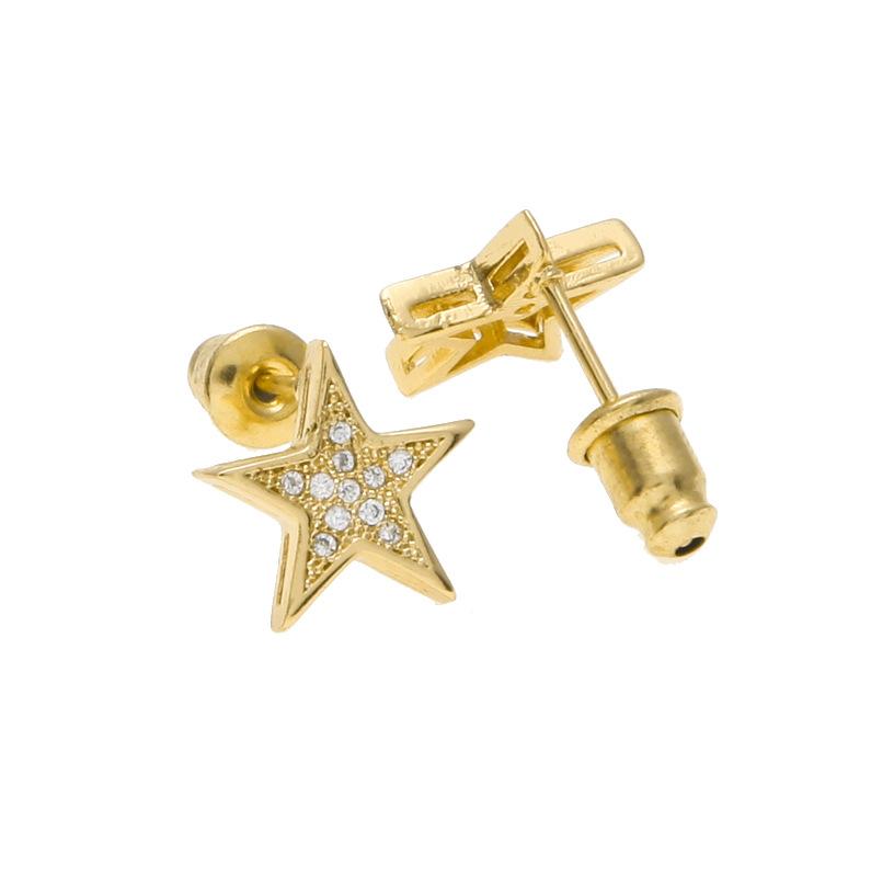 New Gold Bling Diamond Mens Hip Hop Pentagram Earring Studs Personalized Iced Out Zirconia Stud Earrings Rapper Jewelry Gifts for Men Women
