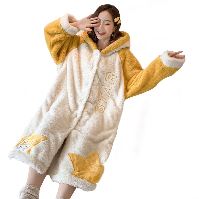Nightgown women's autumn and winter thickened flannel long loose nightdress sweet and lovely night-robes, Style3
Nightgown women's autumn and winter thickened flannel long loose nightdress sweet and lovely night-robes, Style3