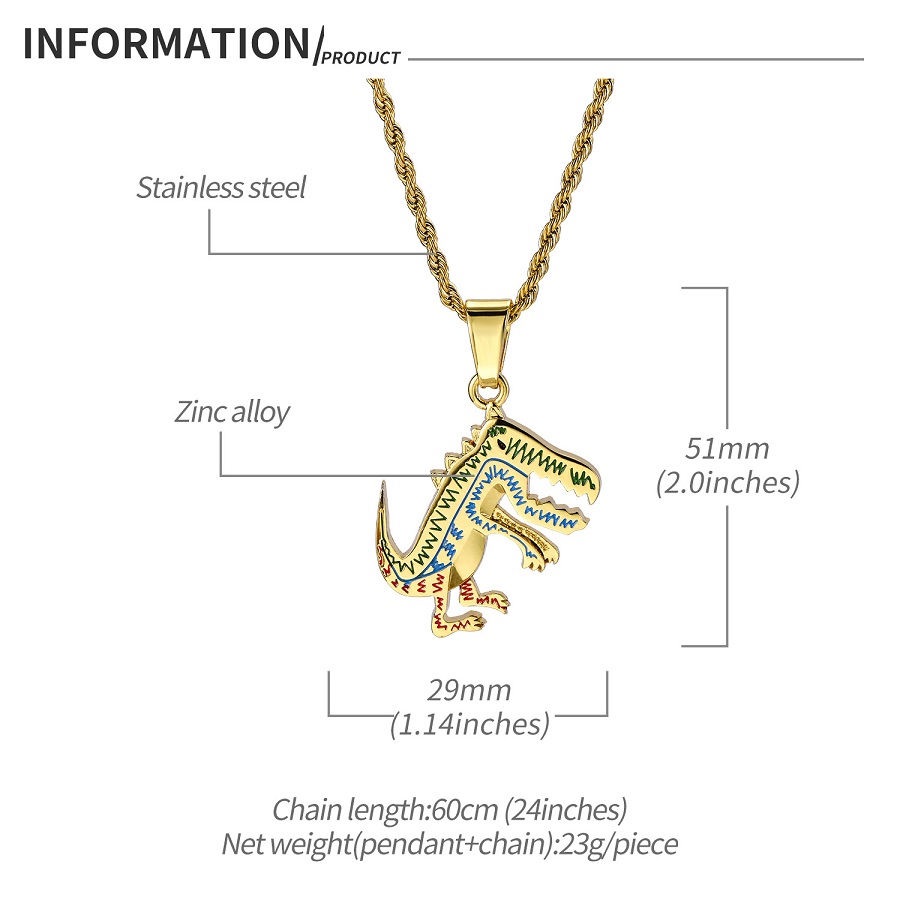 Fashion Hip Hop Mens Dinosaur Pendant Designer Necklace Jewelry Stainless Steel Chain 18k Gold Plated Necklaces For Men Women
