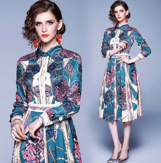 Autumn new fashion chain print lapel long sleeve mid-length A-line skirt, As the picture
Autumn new fashion chain print lapel long sleeve mid-length A-line skirt, As the picture