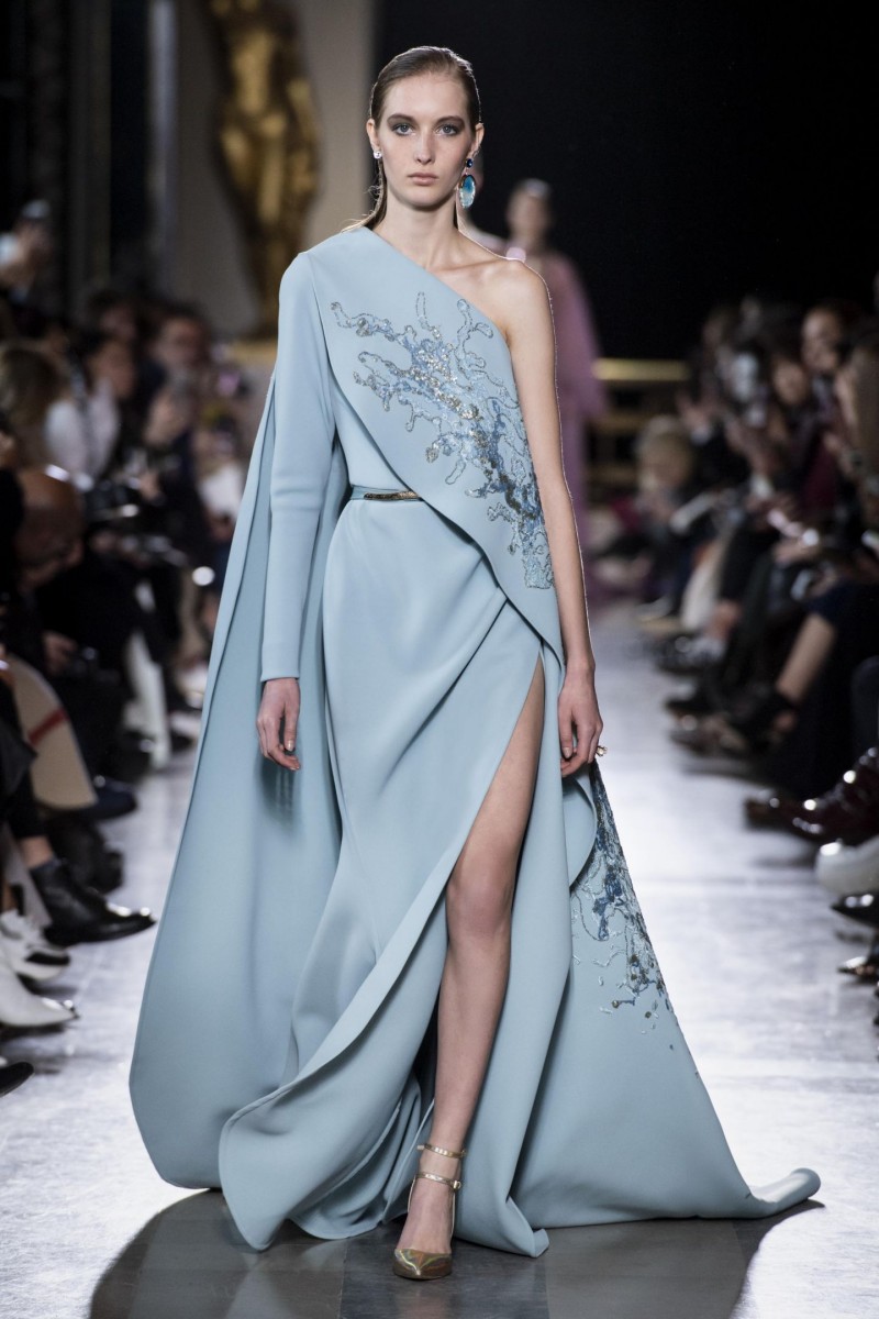elie saab side split evening dresses mermaid sequined beads one shoulder prom gowns plus size satin long sleeve party dress