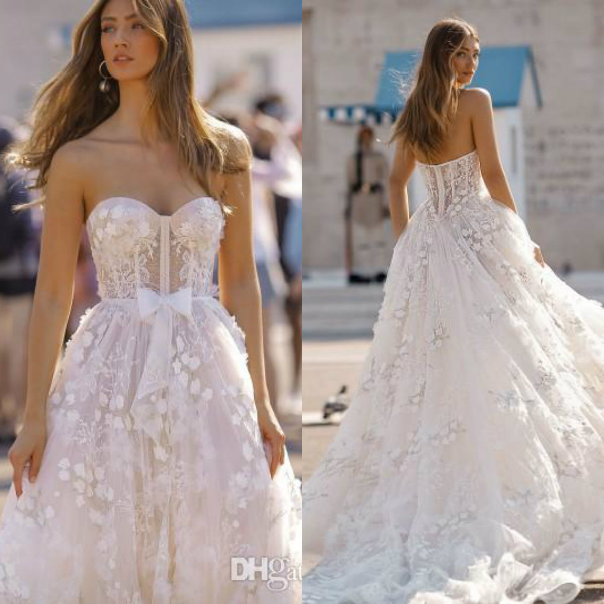 2020 Berta Wedding Dresses Sexy Sweetheart Neck Lace Bridal Gowns 3D Applique Backless Beach Wedding Dress plus size vestidos de noiva