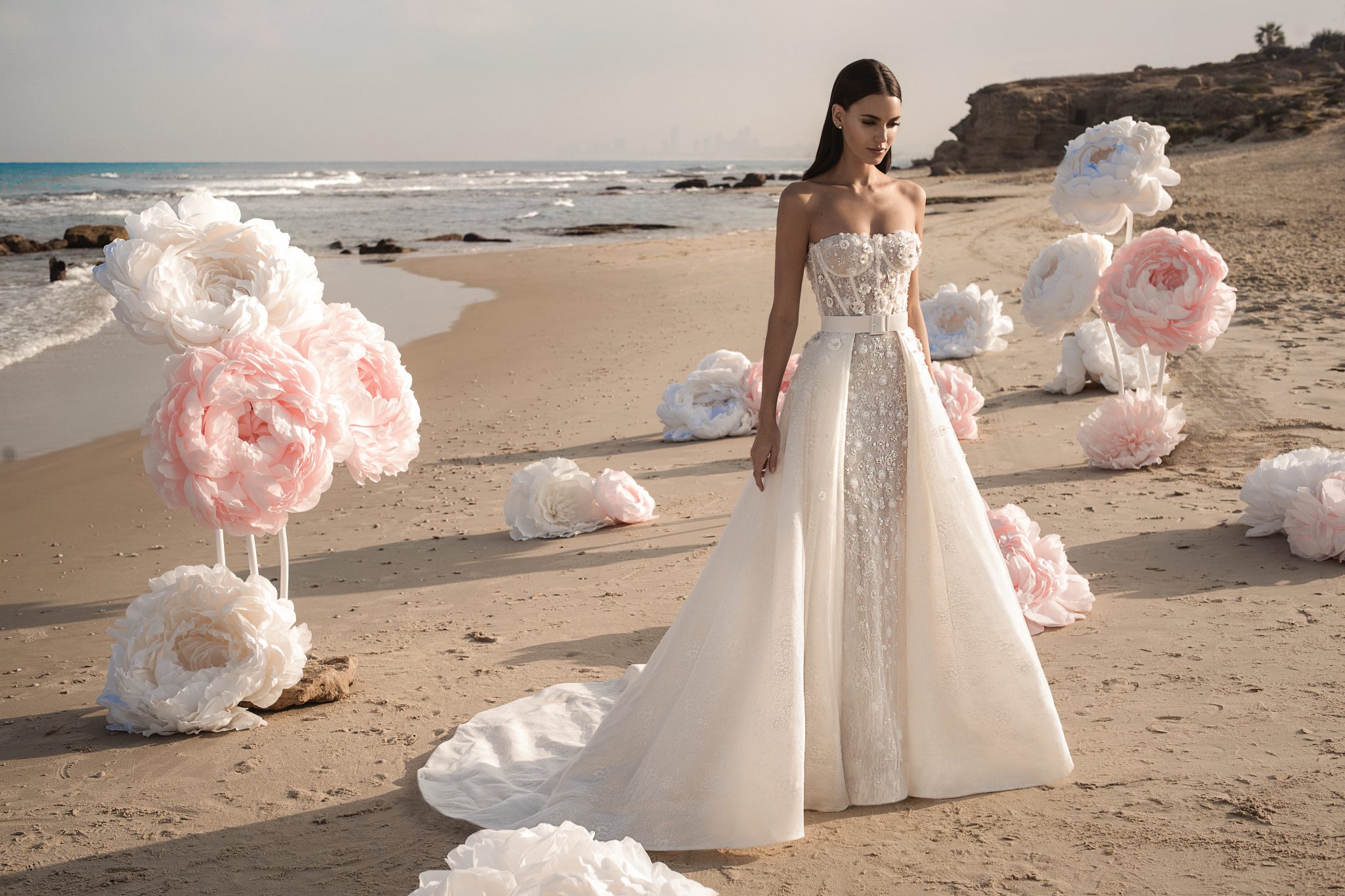 2019 Berta Mermaid Wedding Dresses With Detachable Overskirts Lace 3D Floral Applique Beads Beach Wedding Dress vestito da sposa Bridal Gown
