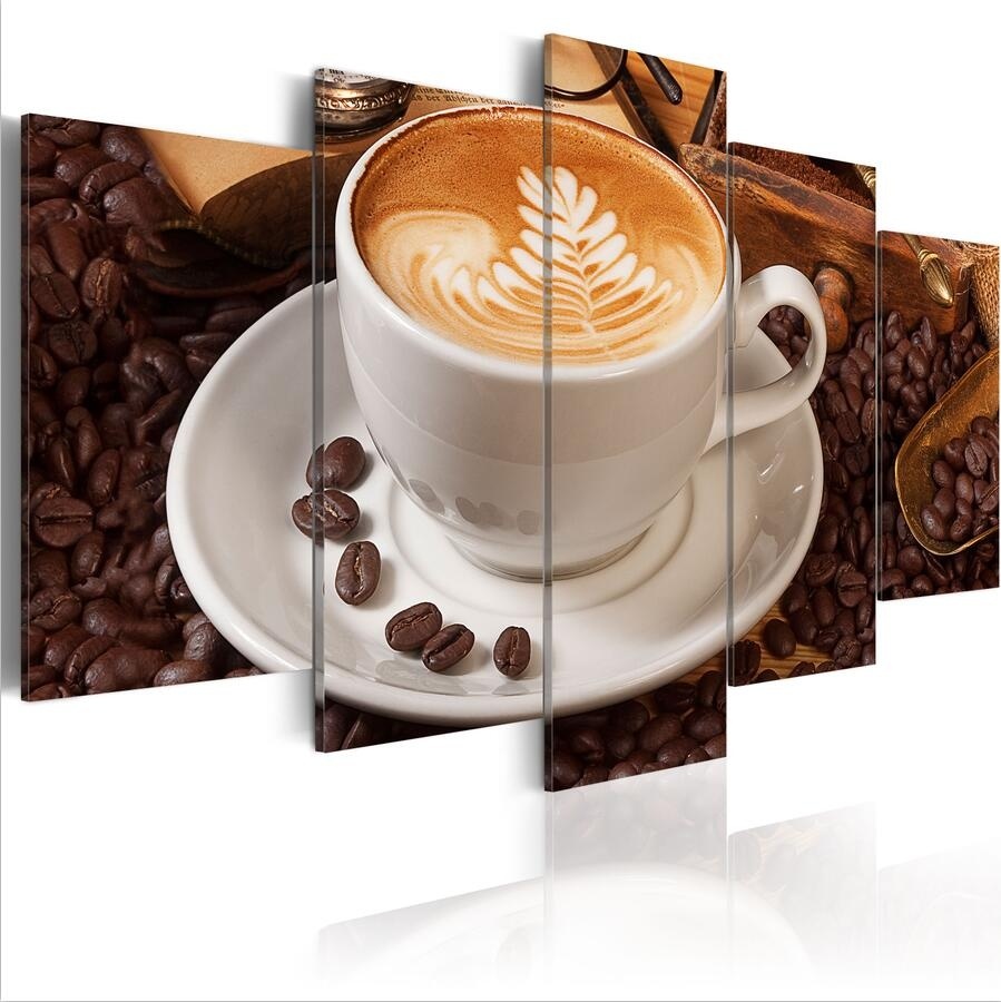 ( No Frame)5PCS/Set Moder Abstract Essence of the Morning Coffee Art Print Frameless Canvas Painting Wall Picture Home Decoration