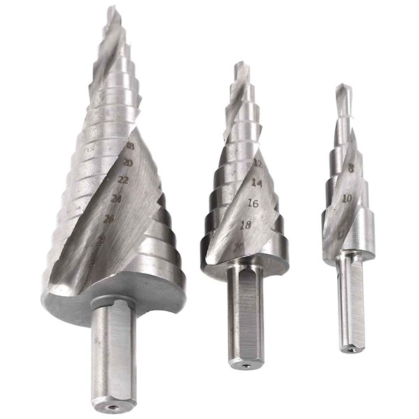 3 Pcs Step Drill Bits Cone Cut Tools Spiral Grooved Center Woodworking Wood Metal Drill Bit Set 4-12/20/32mm
3 Pcs Step Drill Bits Cone Cut Tools Spiral Grooved Center Woodworking Wood Metal Drill Bit Set 4-12/20/32mm