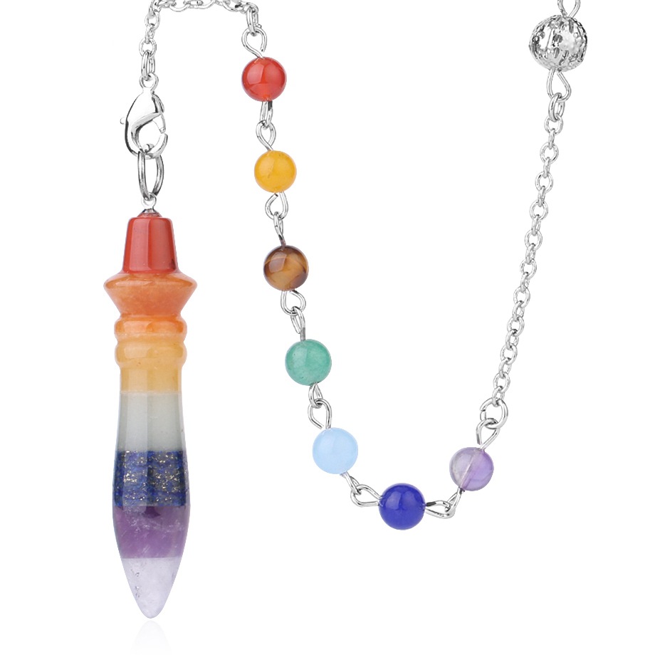 7 Chakra Yoga Angel Necklace Raw Pendant Natural Dowsing Pendulum Necklaces Reiki Beads for Jewelry Making Women Boho