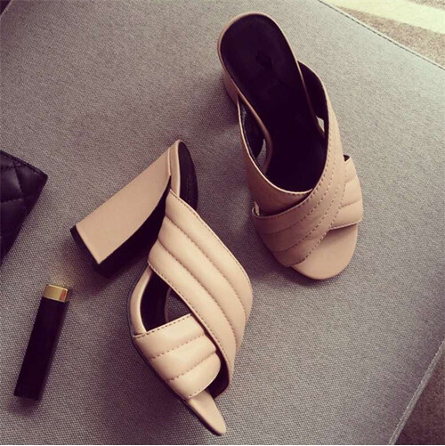 Hot Sale-ver Chunky Heel Women Slides Block High Heels Sandal Mules Shoes Woman Slipper Cheap