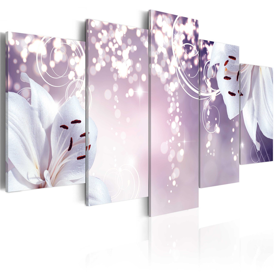 Fashion Wall Art Canvas Painting 5 Pieces Brown Green Purple Diamond Lilies Flower Modern Home Decoration,Choose Color And Size No Frame