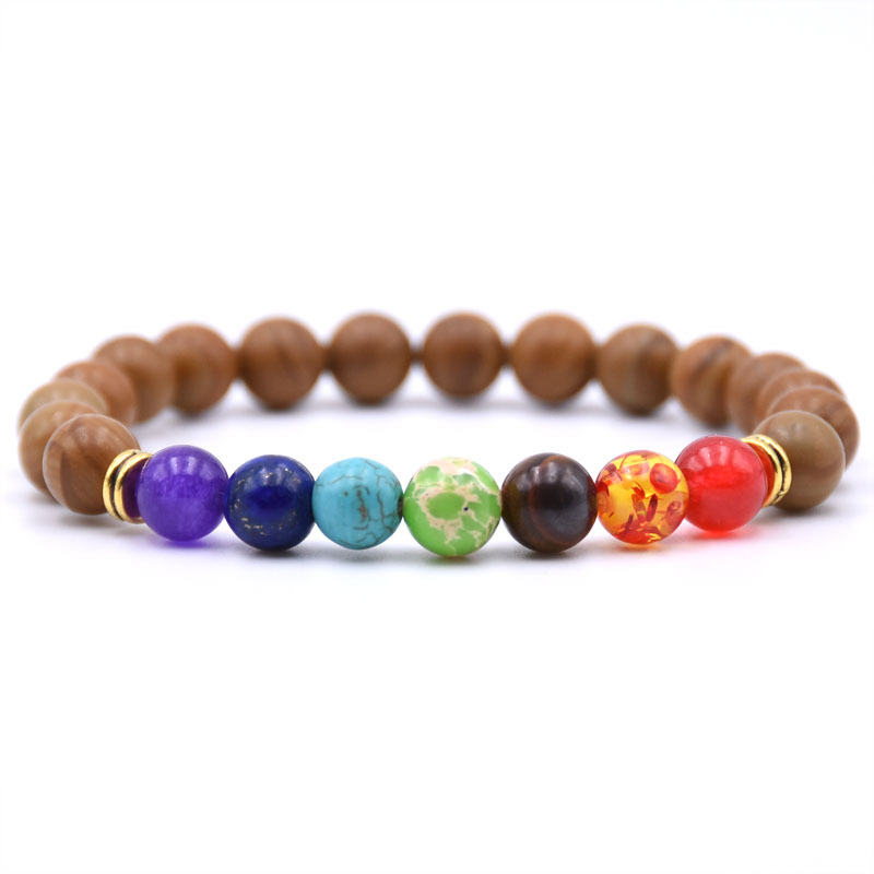7 Chakra Planet Gemstone Bead Bracelet Men's Ms. Fused Rock Oil Diffusion Bangle Bracelet Yoga Beads Elastic Adjustable (Color)