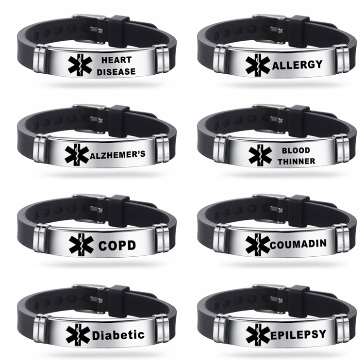 Stainless Steel Engravable Bracelet Medical Alert ID Bracelets DIABETES EPILEPSY ALZHEIMER'S ALLERGY Women Men Silicone Bracelet Wholesale
Stainless Steel Engravable Bracelet Medical Alert ID Bracelets DIABETES EPILEPSY ALZHEIMER'S ALLERGY Women Men Silicone Bracelet Wholesale