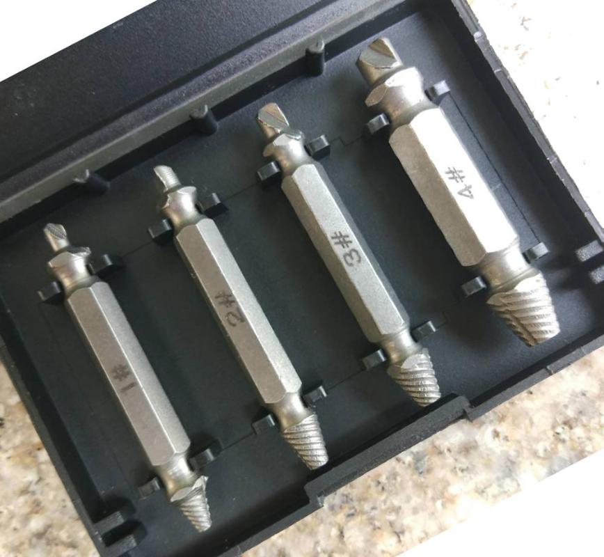 4pcs Material Damaged Screw Extractor Drill Bits Guide Set Broken Speed Out Easy out Bolt Stud Stripped Screw Remover Tool
4pcs Material Damaged Screw Extractor Drill Bits Guide Set Broken Speed Out Easy out Bolt Stud Stripped Screw Remover Tool
