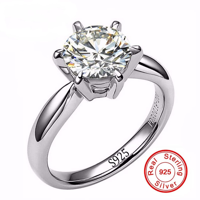 Classic Real Solid Silver Wedding Rings for Women Set 6mm Sona DIAMOND cz Engagement Ring 925 Pure Silver Rings Fine Jewelry size 4-9