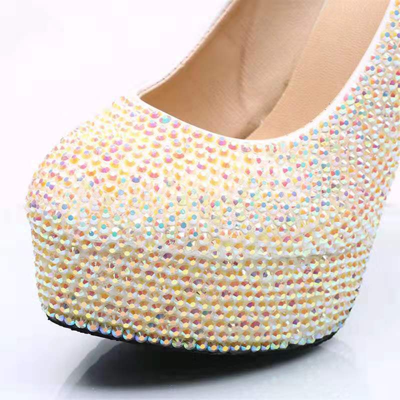 Shiny Full White Diomond Wedding Shoes Pumps High Heels Bridal Shoes 5cm 8cm 11cm 14cm Bling Bling Prom Shoes for Lady