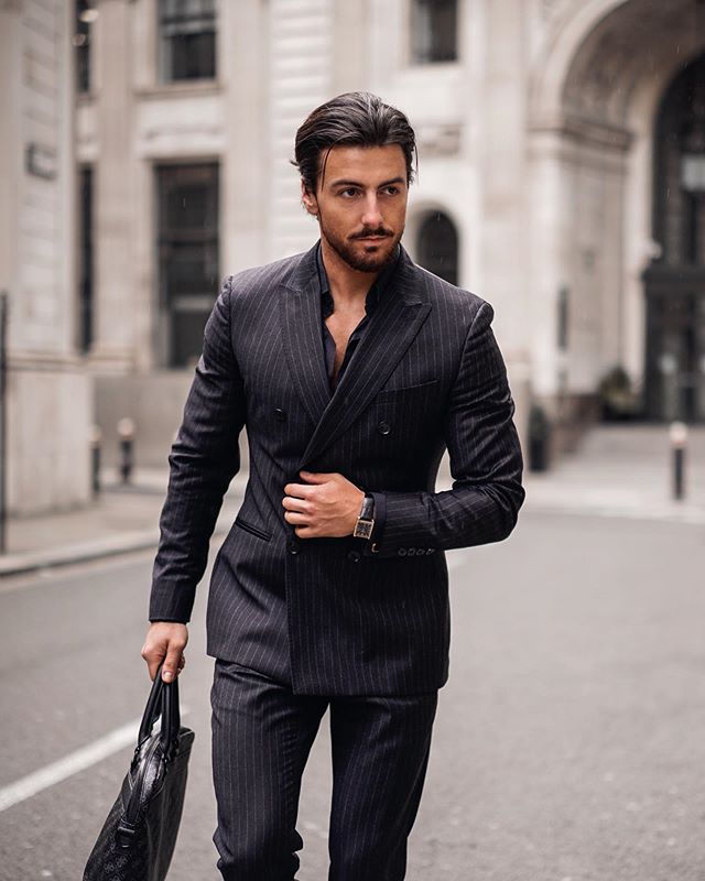 dark grey stripe mens suits two piece tweed suit herringbone notched lapel custom made groom tuxedos wedding prom dress jacket pants