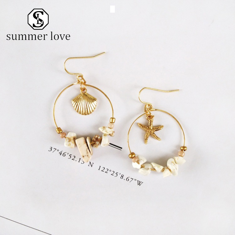 Vintage Shell Starfish Earring for Women Girls Boho Gold Plated Geometric Round Circle With Stone Beads Earrings Summer Beach Jewelry-Y, Golden;silver
Vintage Shell Starfish Earring for Women Girls Boho Gold Plated Geometric Round Circle With Stone Beads Earrings Summer Beach Jewelry-Y, Golden;silver