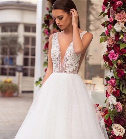 Sexy Summer Beach Wedding Dresses Sheer Deep V Neck Lace Appliques Beads A e Boho Bridal Gowns Vestido De Novia