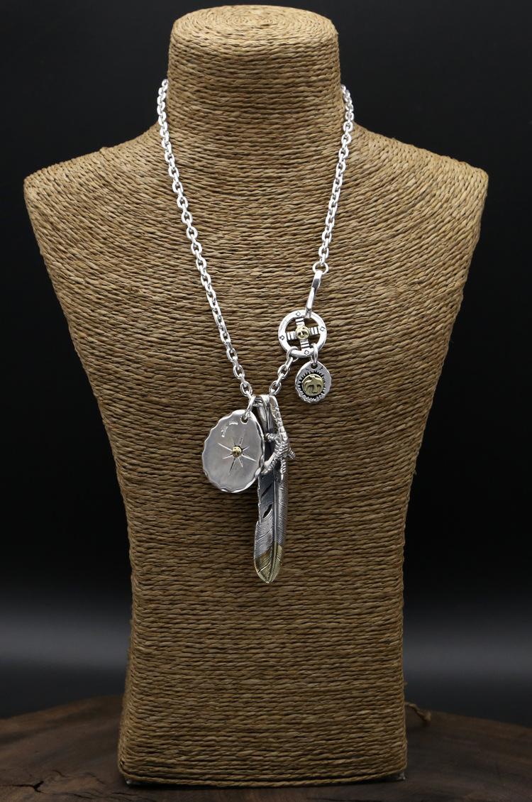 925 sterling silver fine jewelry antique silver Japanese vintage hand-made designer necklaces feather & eagle claw pendants