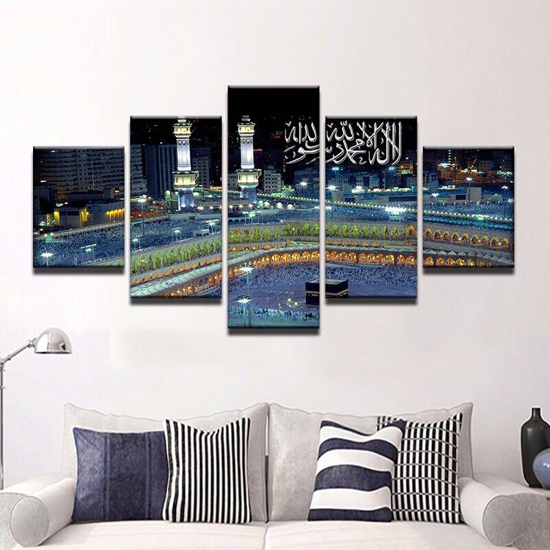 Unframed 5 Panels Canvas Print Mecca Sacred Painting Religious Architecture Islamic Wall Picture