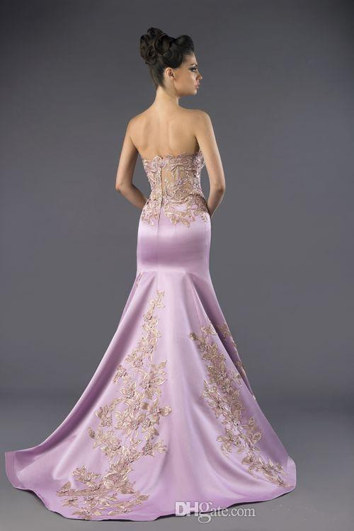 Tony Chaaya 2019 Mermaid Evening Dresses Vintage Lace Appliqued Sweetheart Satin Prom Gowns Sweep Train Light Purple Formal Party Dress