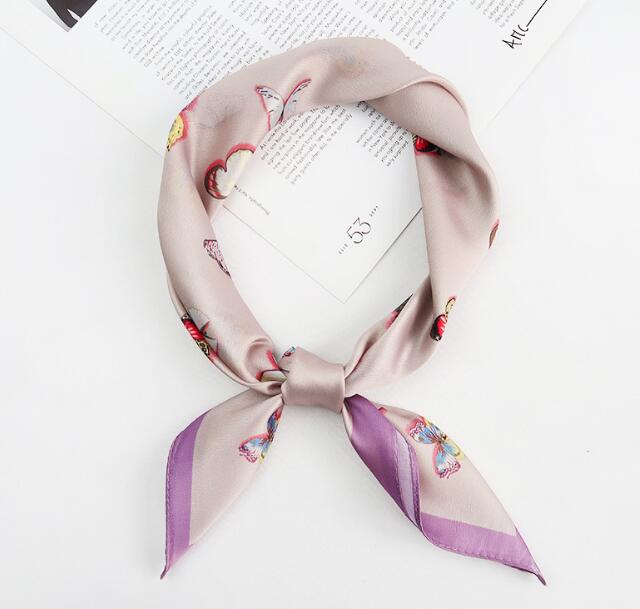 Spring new Korean version of sweet butterfly printed silk scarf custom simple fashion simulation silk small square WY766